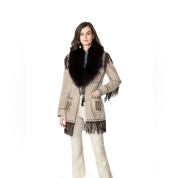 Double D Ranch Thunderbird Dance Jacket 2XL leather suede fur collar Plus size - Picture 3 of 17